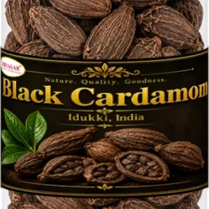 Bibhakar Black Cardamom (badi elaichi) from Idukki, Kerala in a clear jar