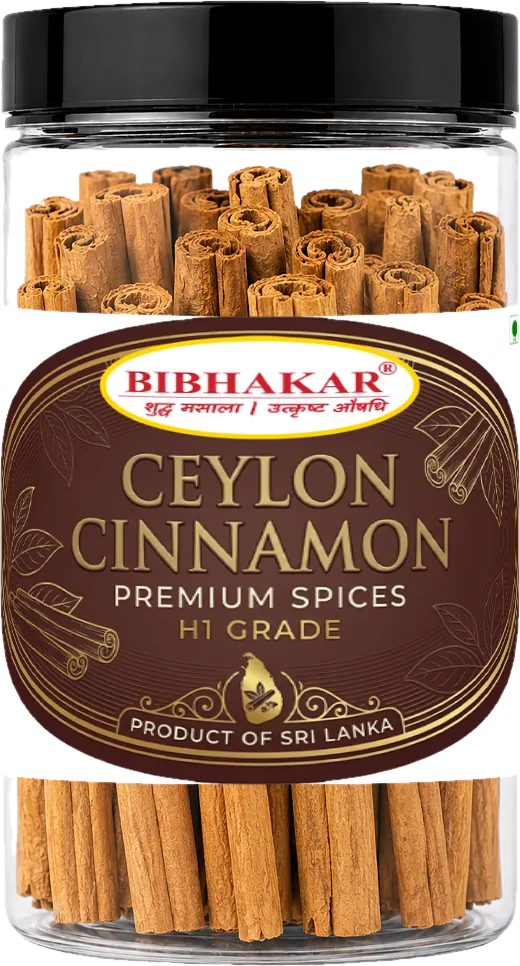 Ceylon cinnamon in a clear Bibhakar jar