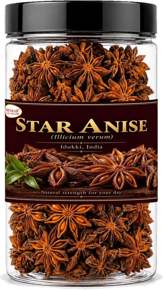 Bibhakar whole star anise (chakri phool) from Idukki in a clear jar