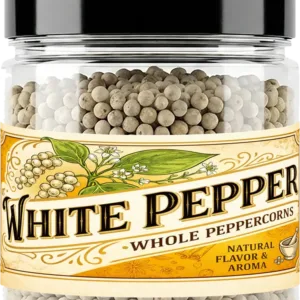 Bibhakar White Pepper (safed mirch) from Idukki, Kerala in a clear jar